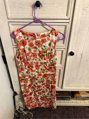 Talbots White Midi Dress with Coral Floral Print
